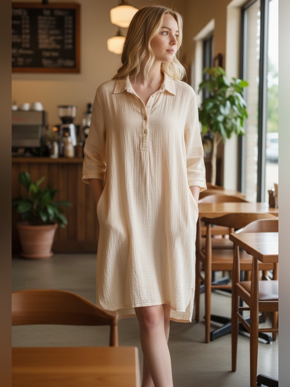 Michael Stars NWOT Cecily Gauze Doublecloth Shirtdress, Ivory, Size S